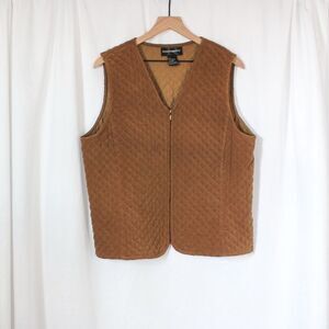Vintage Brown Quilted Faux Suede Equestrian Vest Large